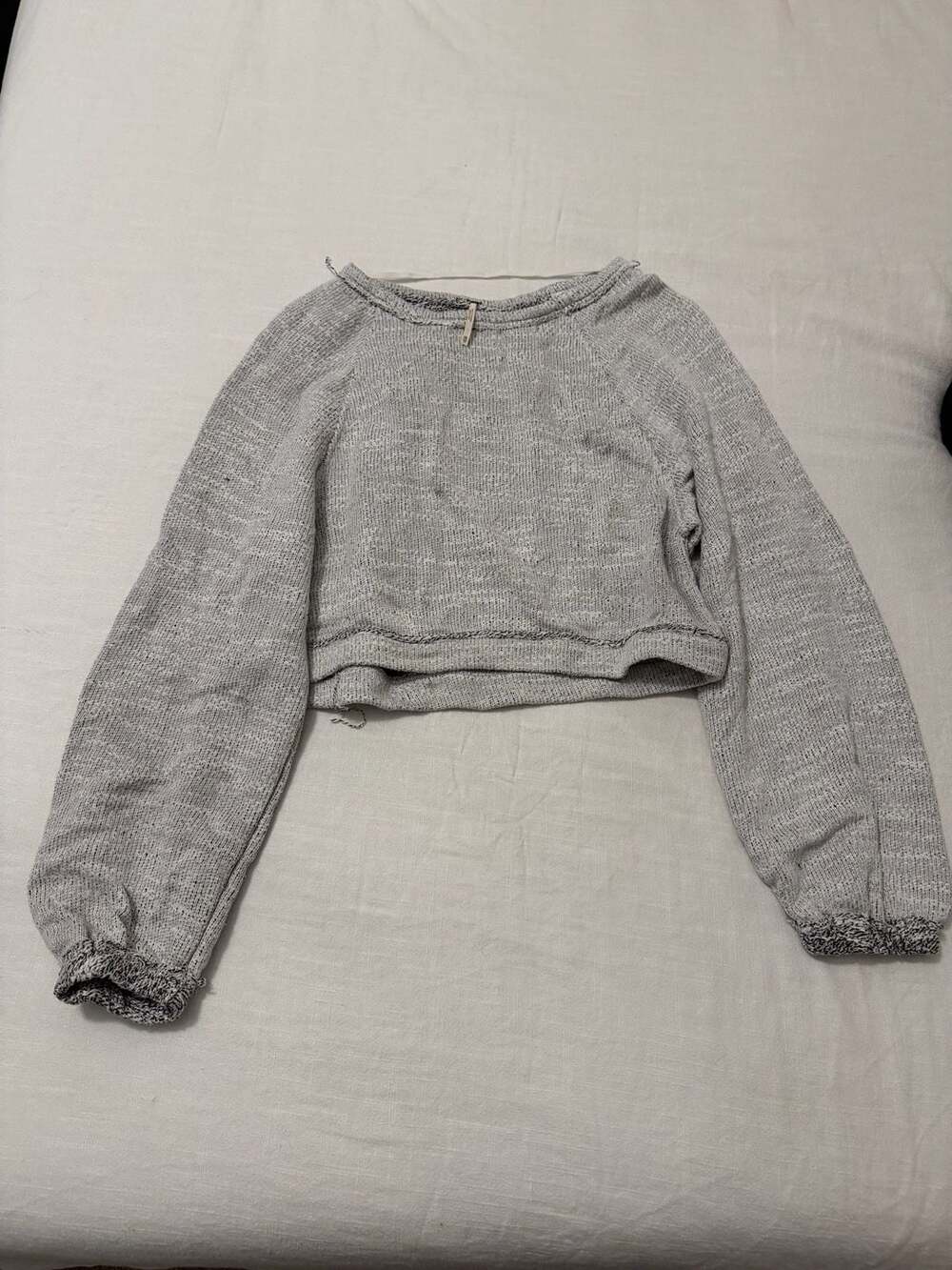 Free People Women's XS Gray Marled Knit Cropped Long Sleeve Sweater